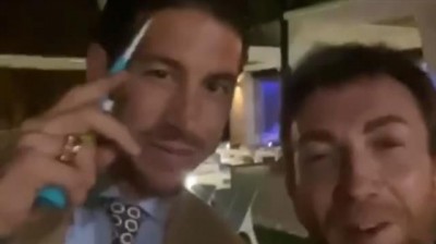 Sergio Ramos and Pablo Motos celebration with fireworks for the new year