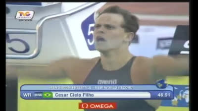 Cesar Cielo BRASILE (46,91) 100 m stile libero nuovo record del mondo Roma 2009