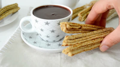 Vegan churros with hot chocolate - Sugar free and no bake 