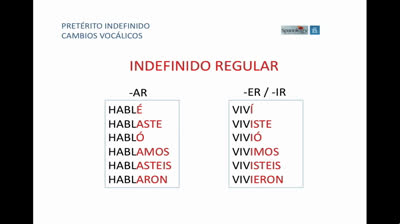 Pretérito indefinido cambios vocálicos