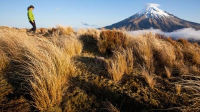 Walking between volcanos in New Zealand.
