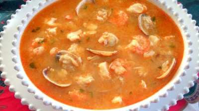 Cuban soup with fish and shrimps