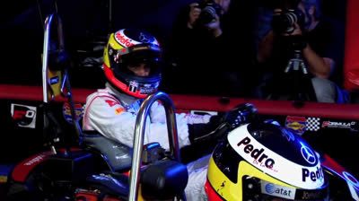 Pedro de la Rosa karting with fans