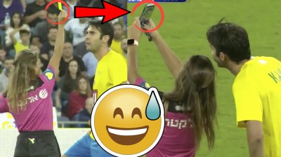 She shows yellow card to Kaka to ask for a selfie!